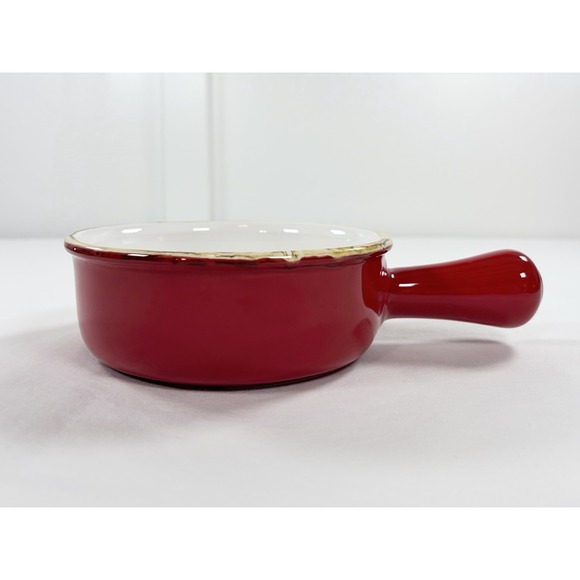 Sur La Table Red Stoneware Handled Soup Bowl Casserole Fondue Pot Oven Safe - Picture 2 of 9